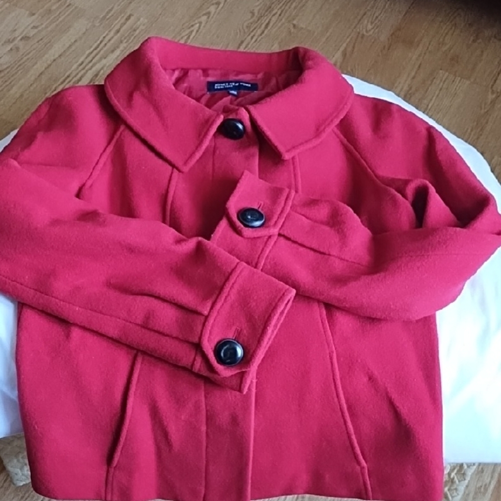 Bright Red Button-Front Wool Coat